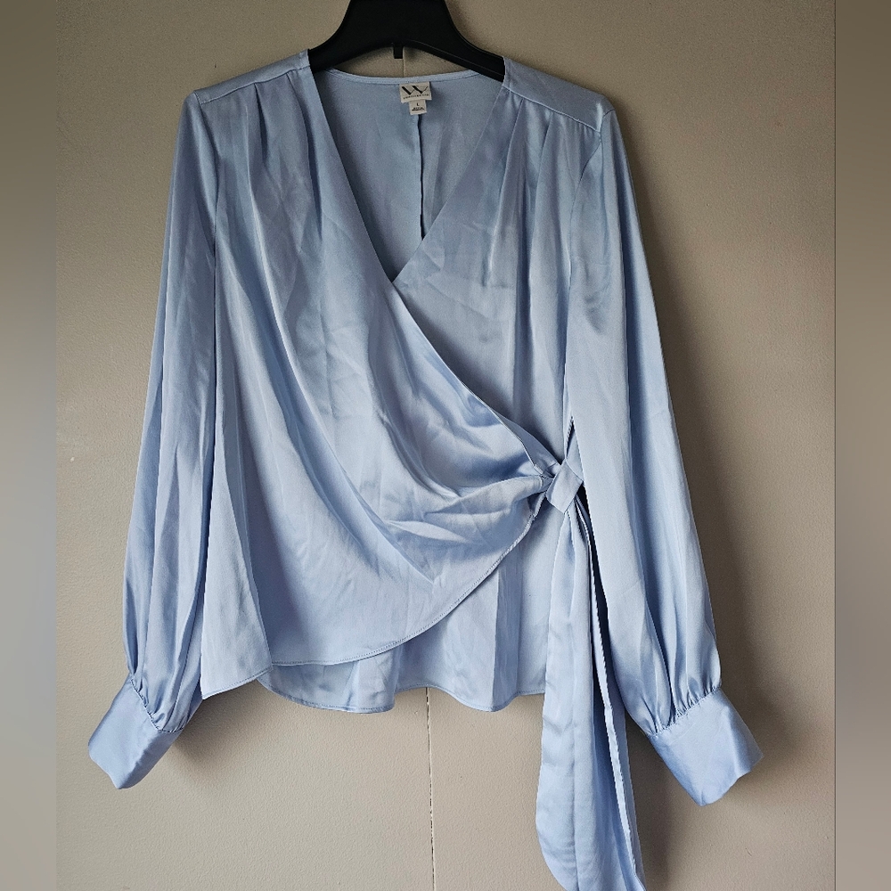 Worthington Soft Blue Wrap Blouse - Picture 4 of 16